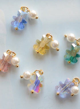 SZ356 blingbling彩色水晶小熊吊坠 手工绕线成品 DIY耳饰成品