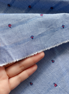 LB15 蓝底帆船刺绣小布头棉布 DIY娃衣服布料 30x35cm一块