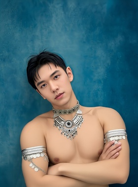 敦煌男菩萨肚皮舞饰品写真拍照配饰复古身体腰链项链臂环流苏小众