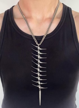 欧美荆棘角刺鱼骨锥子金属项链