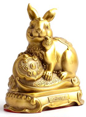 金钱兔摆件铜兔饰品玉兔