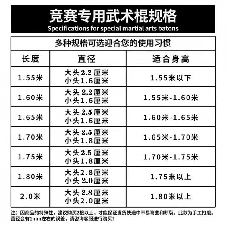 武术棍头粗尾细表演自选棍 白蜡杆武术段位比赛用白腊棍竞赛棍 - 图1