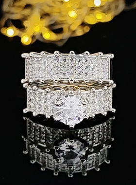 热卖速卖通跨境新款配饰时尚满钻全锆石对戒士婚戒套戒r5336