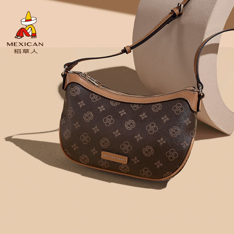 稻草人包包女式2026新款小众时尚马鞍包复古单肩斜挎包通勤老花包,淘宝优惠券,粉丝福利购,淘宝优惠卷