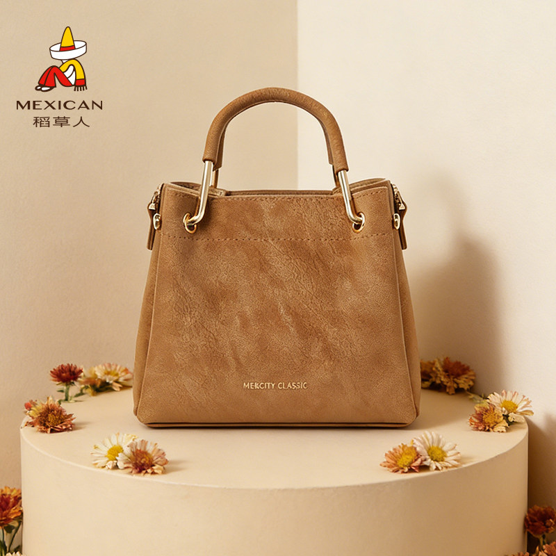 稻草人包包女2026新款大容量水桶包时尚手提包简约复古单肩斜挎包,淘宝优惠券,粉丝福利购,淘宝优惠卷