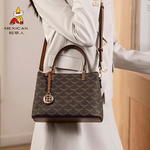 稻草人包包女士新款撞色休闲中年手提包小众妈妈包百搭简约斜挎包