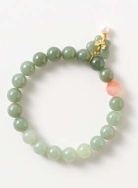 S925银和田玉蝴蝶结珍珠手链