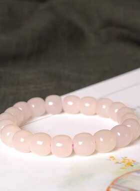 天然青海料藕粉和田玉手串女款单圈玉石手链珠宝礼物小众饰品女