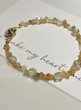 Sumu9手工自制天然锆石水晶串珠混搭三层缠绕手环饰品手链女