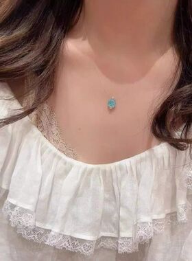 百搭鱼线海蓝宝锁人鱼八角玫瑰隐形切项链锆石轻奢之泪