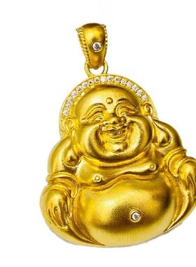 弥勒佛时尚沙金笑口常开大肚钻锁骨佛挂链项链坠点古法女镶钻设计