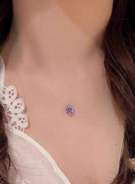 紫色锁骨气质隐形项链贵气吊坠