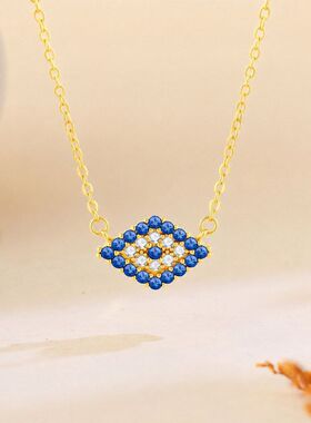 18镀金蓝色之眼链女轻奢闪钻恶魔