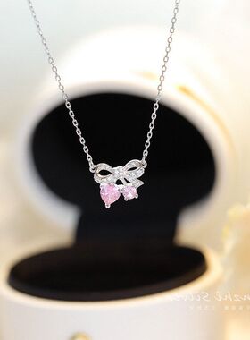 高级感项链蝴蝶结批发粉色简约新款女轻奢学生链带项链钻锁骨钻