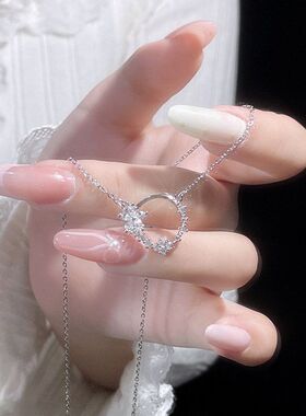 韩版小众超闪锆石锁骨轻奢时尚不锈钢项链气质花环链设计感女花朵