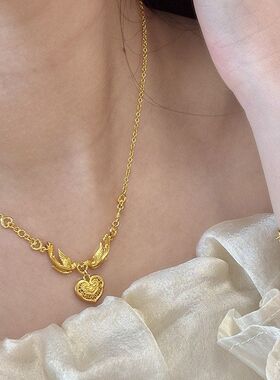 锁骨上金色小红书古法项链如意