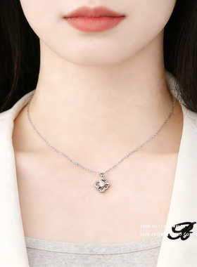 足银999四叶草日常项链精致通勤