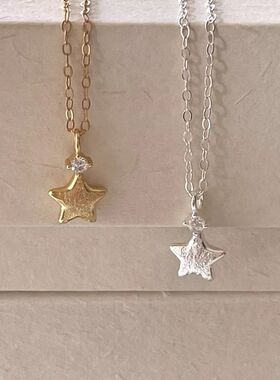 项链女星星链韩版五角星幸运星拉丝锆石新款简约轻奢小众设计锁骨