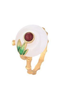 竹叶古法金新款扣和田玉指环竹节戒指平安夏季一件2021景泰蓝代发