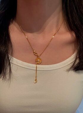 款独特项链代发一件长款爆款小红书花朵流苏月牙雏菊精致项链百搭