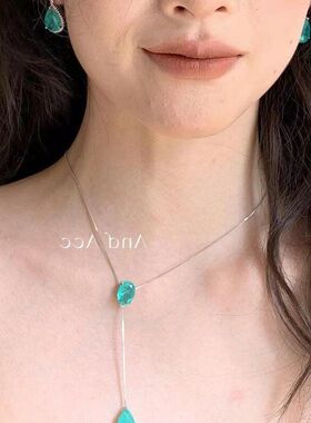 项链百搭蓝绿色清透女设计感镶钻小众日常温柔显白气质气质
