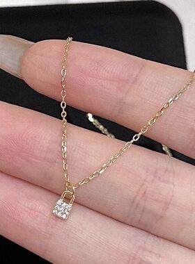 项链小设计感锁头红同款链网小巧