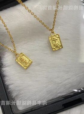 2023爆款暴富方块气质吊坠双面链锁骨中式刻字项链新款平安高级感
