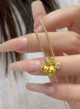 个性新中式小众时尚古法金福字锁骨葫芦小胖工艺链项链设计高级感