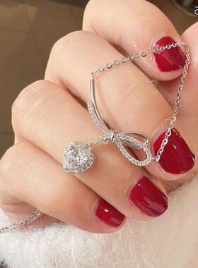 链配铜微轻奢小众饰品蝴蝶结锁骨镶钛钢爱心设计感吊坠ins项链