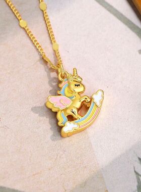 镀彩独角兽项链直播热销锁骨链女