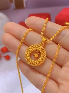 吊坠设计花丝网格灵动转运珠气质女轻奢平安链小众镂空项链锁骨扣