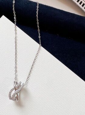 镶螺旋设计感交叉女款锆石颈项链