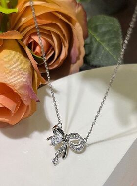 颈锁骨送不锈钢链小众水滴蝴蝶结