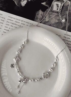 女蝴蝶结新款项链韩系高级感珍珠