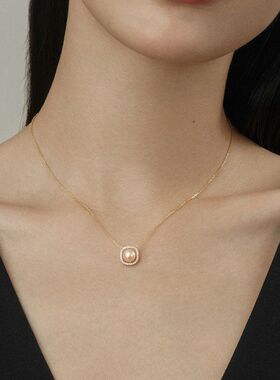 镶钻新品珍珠项链链几何锁骨吊