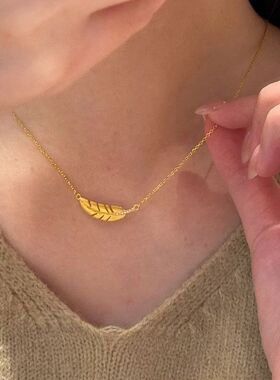 不锈钢项链锁骨羽毛复古简约女