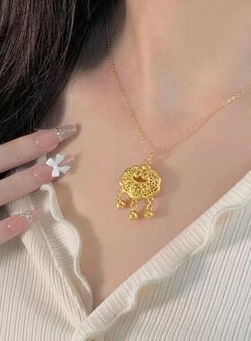 男项链铃铛福字长命锁镀金气质