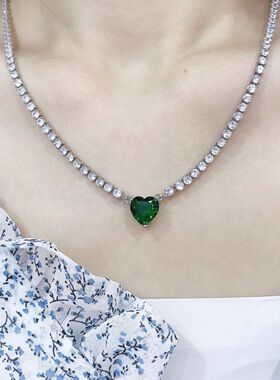 女小众闪钻新款轻奢祖母绿项链