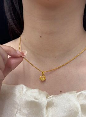 mini复古风项链莲心锁骨女古法