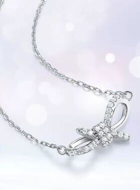 情结蝴蝶结镶钻女轻 少女配饰奢小众ins锁骨颈链设计感项链旭日链