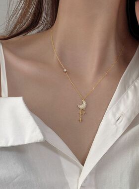 月亮流苏锁骨满钻小众ins奢女轻