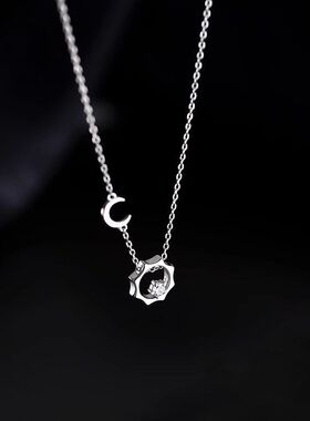 轻奢小众吊坠项链日月同辉锆石