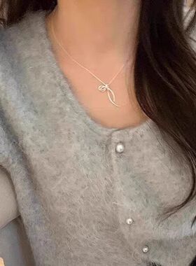 钢链网个性掉色蝴蝶结简约绳结钛女时尚不锁骨甜美风小众项链ins