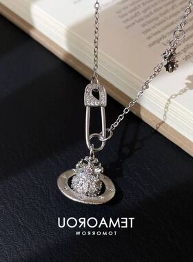 项链掉色不配饰粉钻土星几何镶嵌