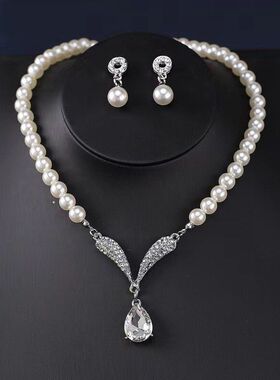珍珠项链礼服耳环爆款套装个性