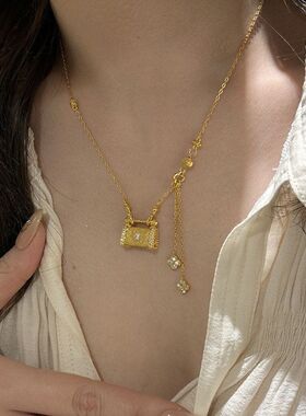 锁骨新款项链小红书爆款复古包拉丝流苏2025满钻 DIY链女四叶花锁