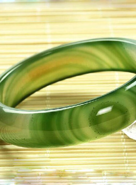 绿色花纹原石礼品玛瑙手镯送妈妈