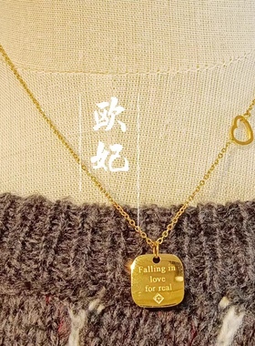 出口英国原单 镀18K金方牌fall in love爱心锁骨项链 不掉色