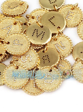 欧美光面镶锆石字母挂件项坠