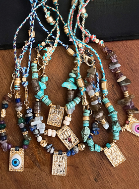 潮牌项链黄铜新潮编织绳欧美